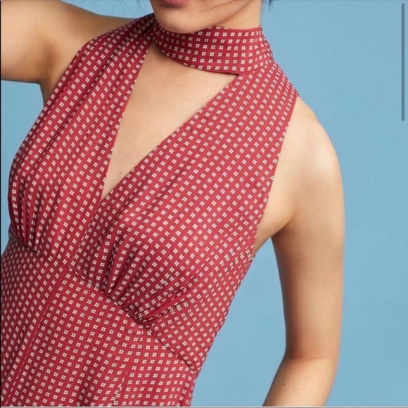 Anthropologie Farida High Neck Red Floral Printed Jumpsuit size 4 - Picture 7 of 9